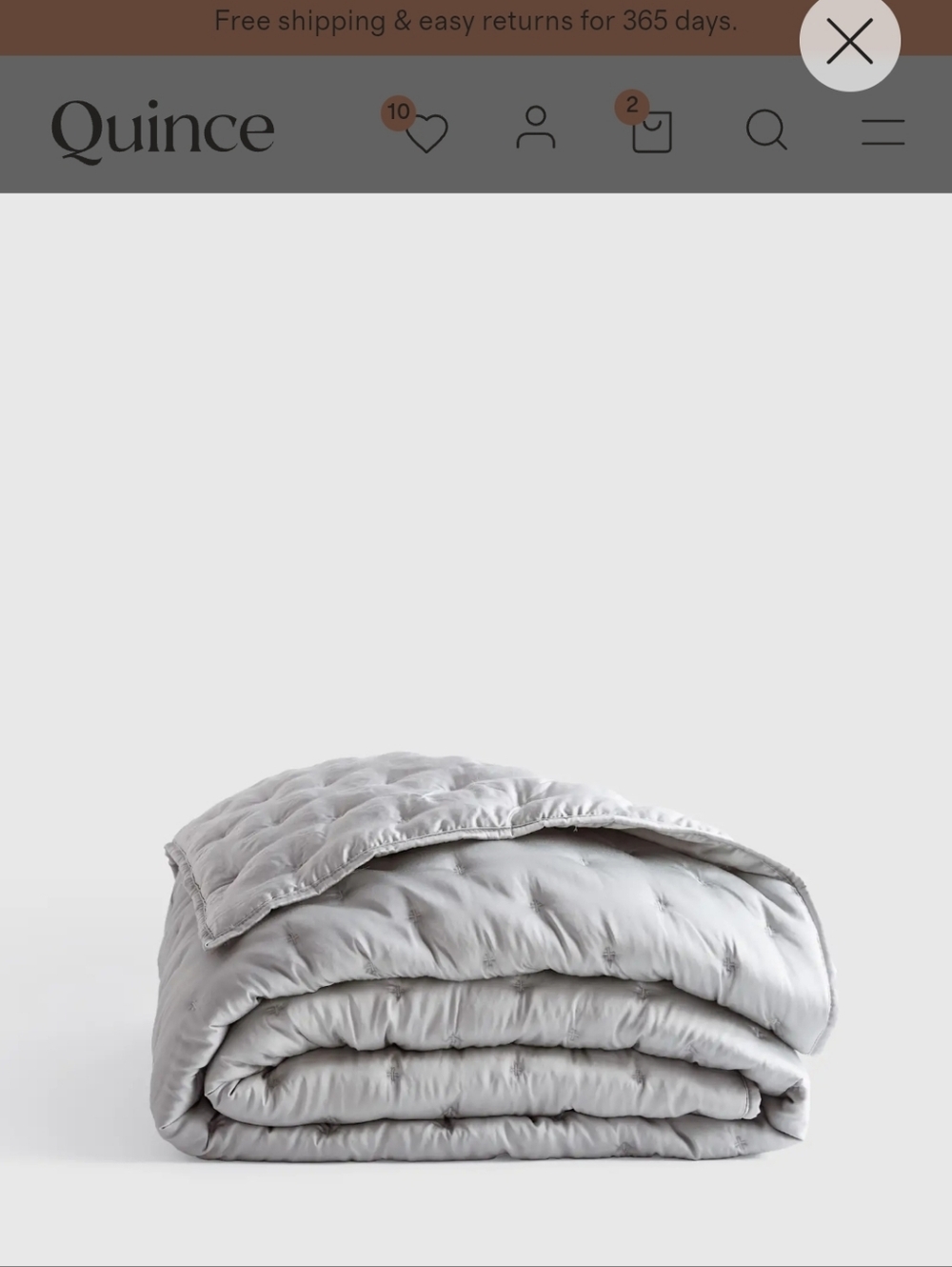 Quince Light Grey Bamboo Dream Quilt Full / Queen NEW